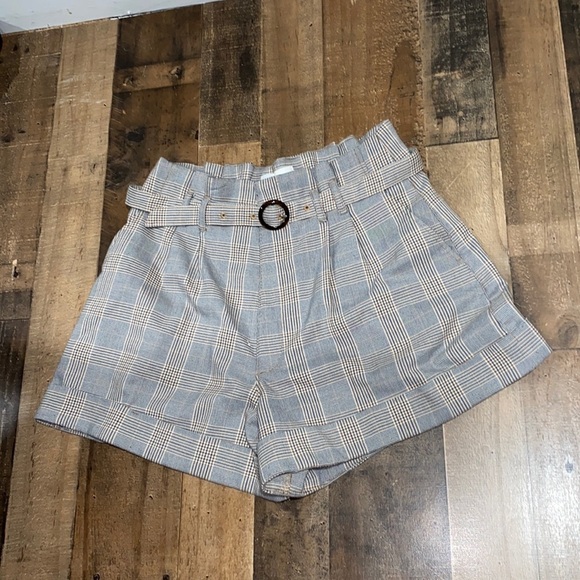 Abercrombie plaid shorts large belted cuffed high waisted - Picture 2 of 6